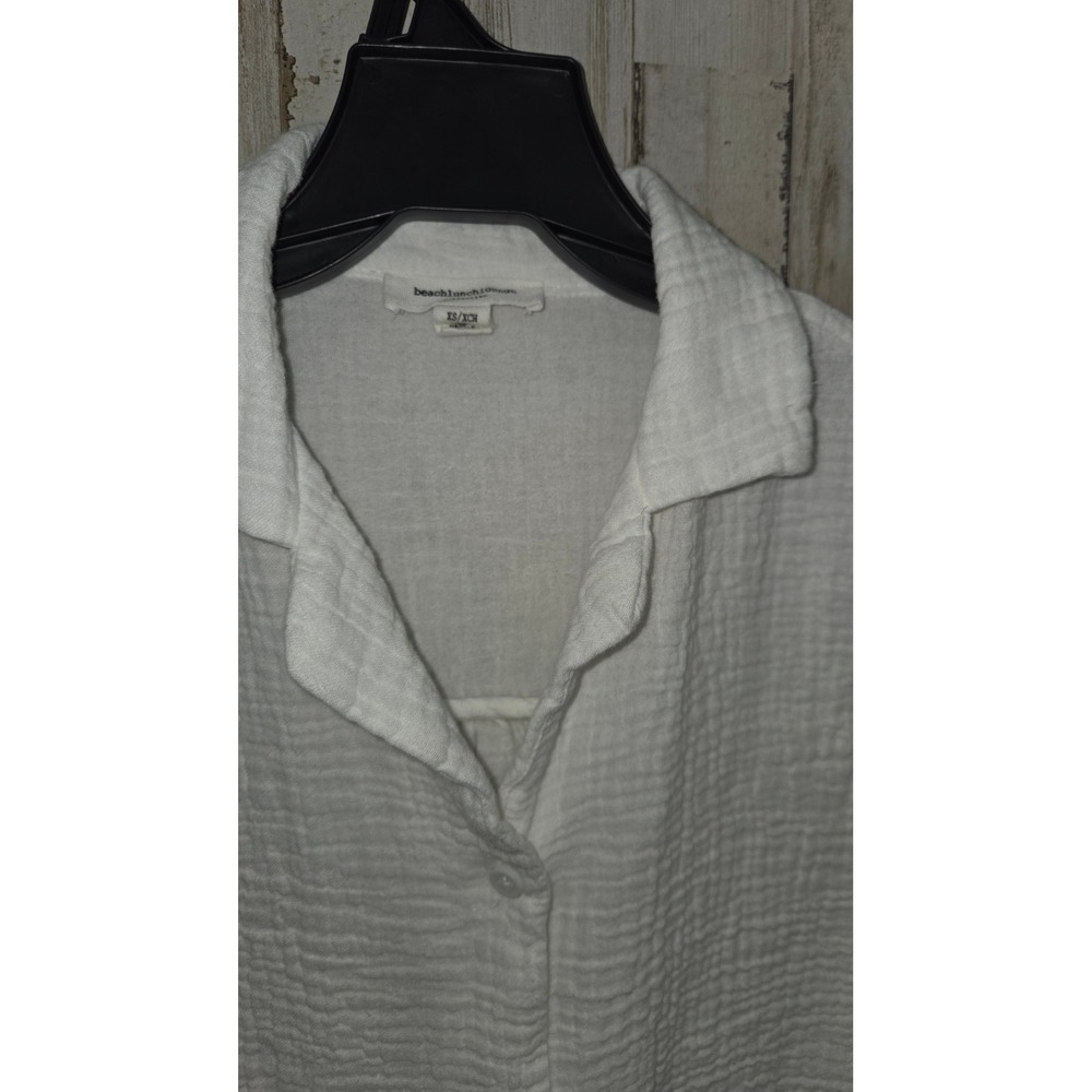 Beach Lunch Lounge XS White Gauze Tie Front Shirt Top Crop Button Shirt Resort - Picture 2 of 4